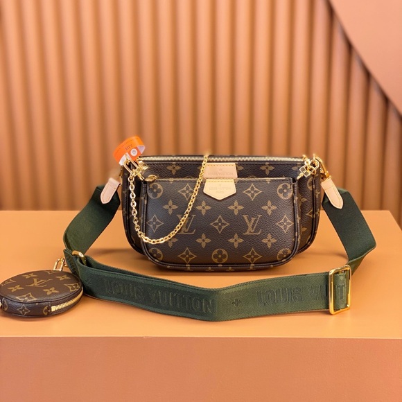 Louis Vuitton Monogram Crossbody Bag with Green Strap - Picture 1 of 6